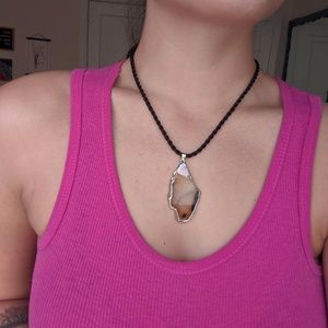 Silk Cord & Crystal Slice Necklace